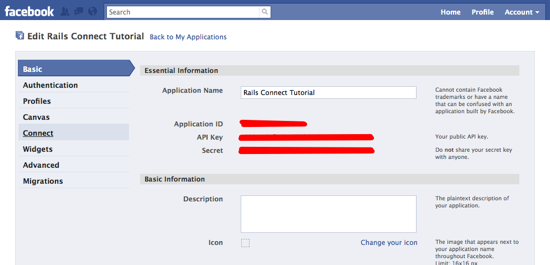 Facebook basic tab screen